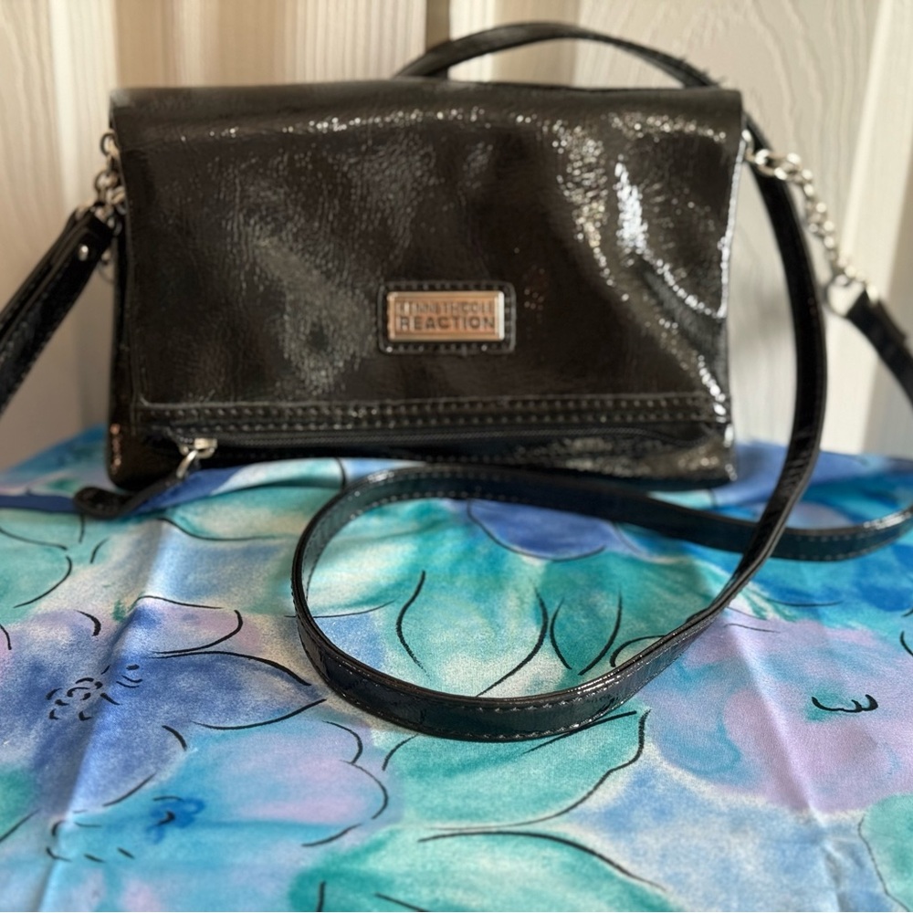 Kenneth Cole Reaction Black Crossbody Bag with Shiny Finish